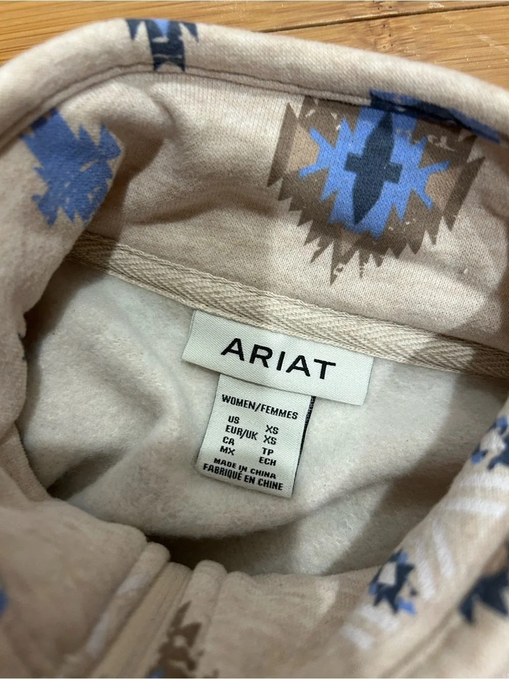 Ariat Cream Quarter-Zip Sweater with Blue and Brown Aztec Print - Picture 5 of 5